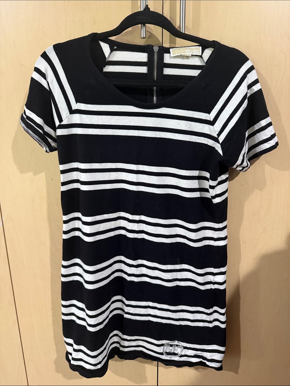 Michael Kors Black and White Striped Short Sleeve Tee